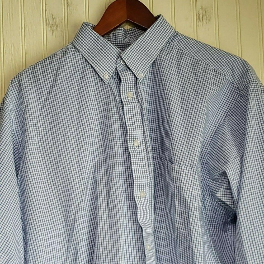 IZOD Shirt Mens 2XL Blue Check Long Sleeve Stretch Button-Down Casual Pocket